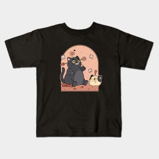 Romantic Black Cat | Pink Kids T-Shirt